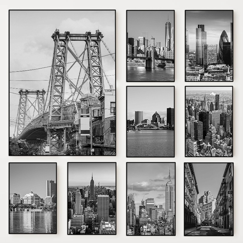 Photography New York - Черно-белый фото-постер с картой Нью-Йорка, картина