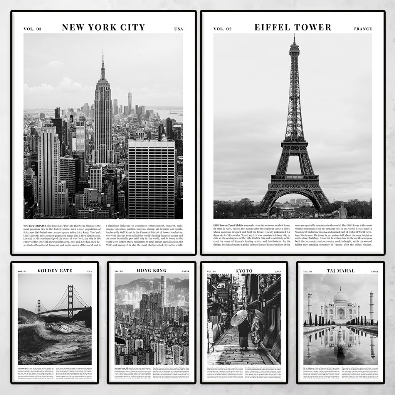 Photography New York - Черно-белая фотография зданий, постер для путешествий,